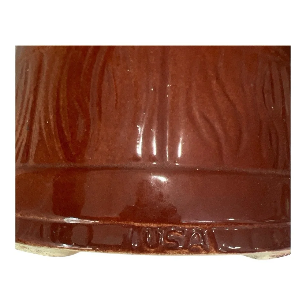Vintage USA Ceramic Cookie Jar Canister Brown Floral Kitchen Storage 10